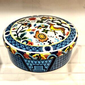Super Bone Hankook Blue Animal Print Porcelain Trinket Box Jewerly Ceramic Bowl